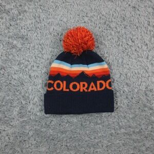 Colorado Hat Beanie Knit Pom Mens One Size Blue Striped Locale Winter Outdoor